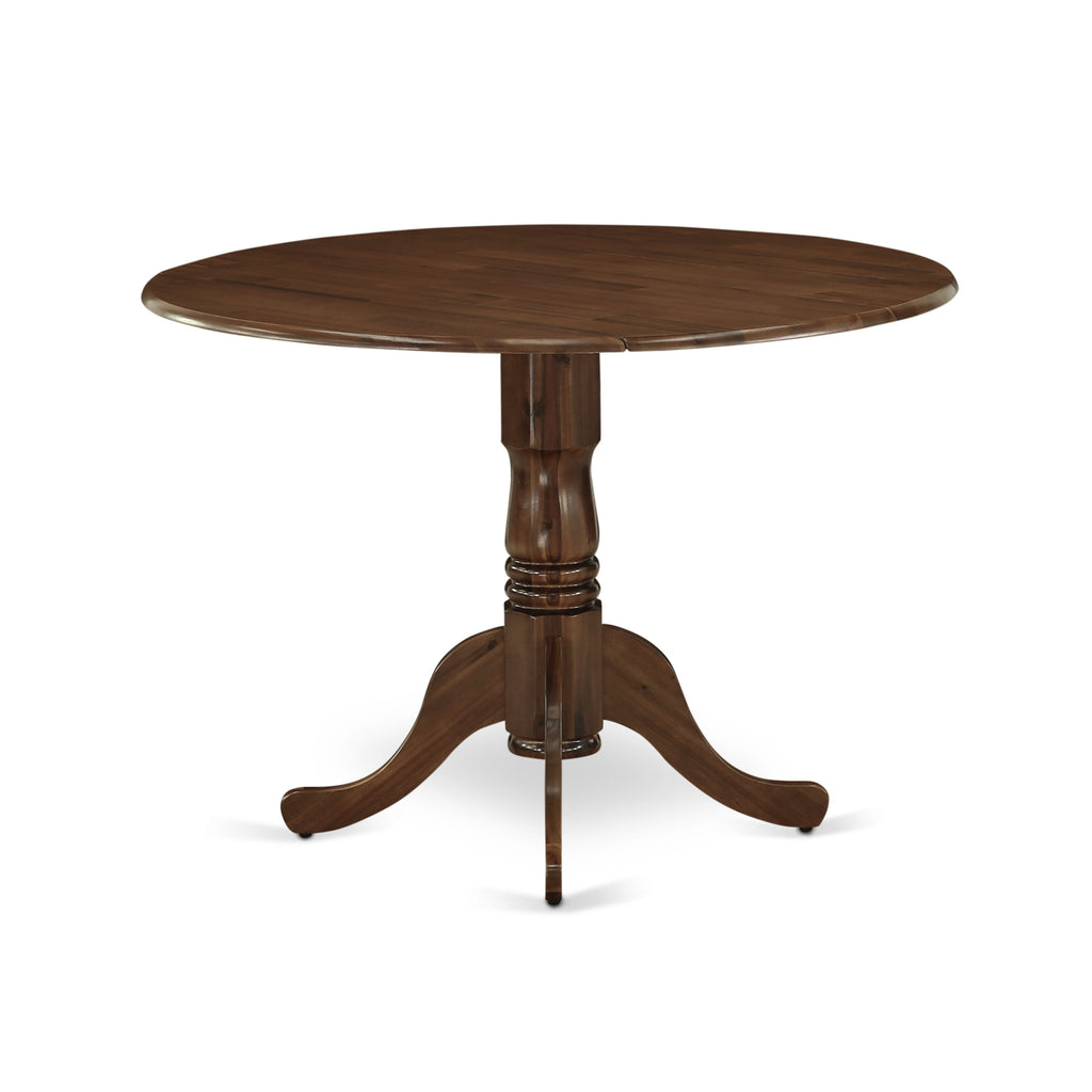 DLT-AC9-V9 Round Solid Wood Dining Table with Dropleaf & Pedestal Base, 42x42'' Walnut Finish