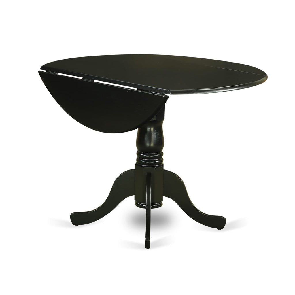 DLFL5-95R-YN 5-Piece Dining Suite with Round Table & Blue Parson Chairs - Drop Leaf Design, 42 - Black Finish
