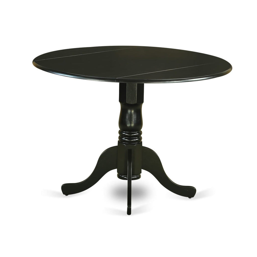 DLFL5-95R-YN 5-Piece Dining Suite with Round Table & Blue Parson Chairs - Drop Leaf Design, 42 - Black Finish