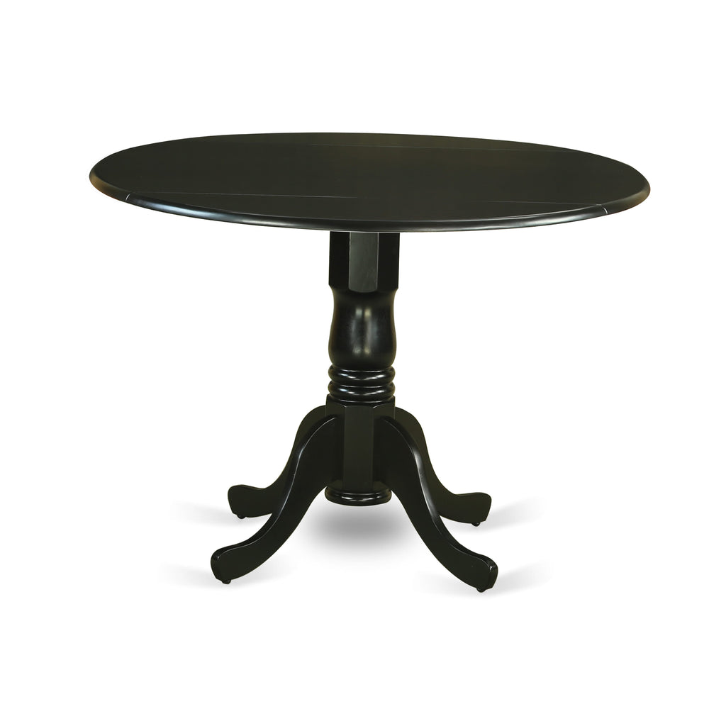 DLFL5-95R-YN 5-Piece Dining Suite with Round Table & Blue Parson Chairs - Drop Leaf Design, 42 - Black Finish