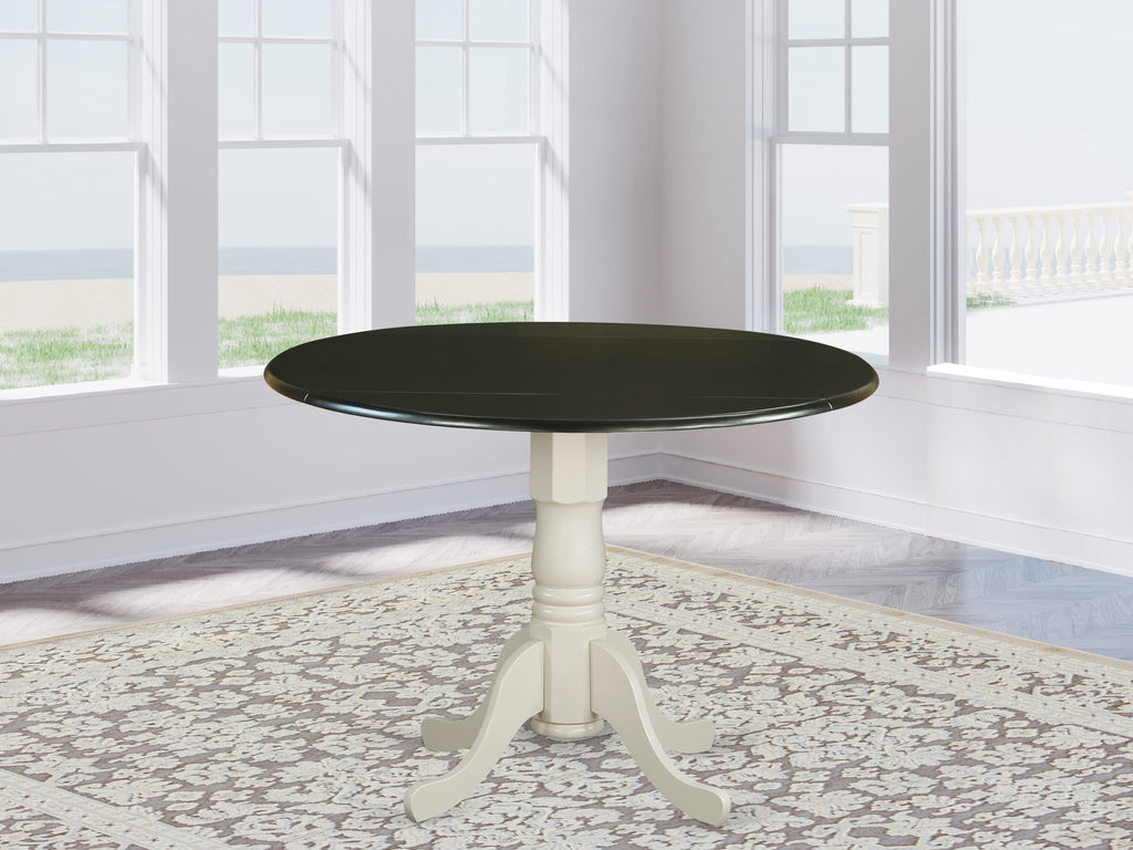 DLT-BNU-95 Classic Dublin Dining Table with Dropleaf Pedestal and Round Wooden Surface - 42 x 42 in Black & Linen White