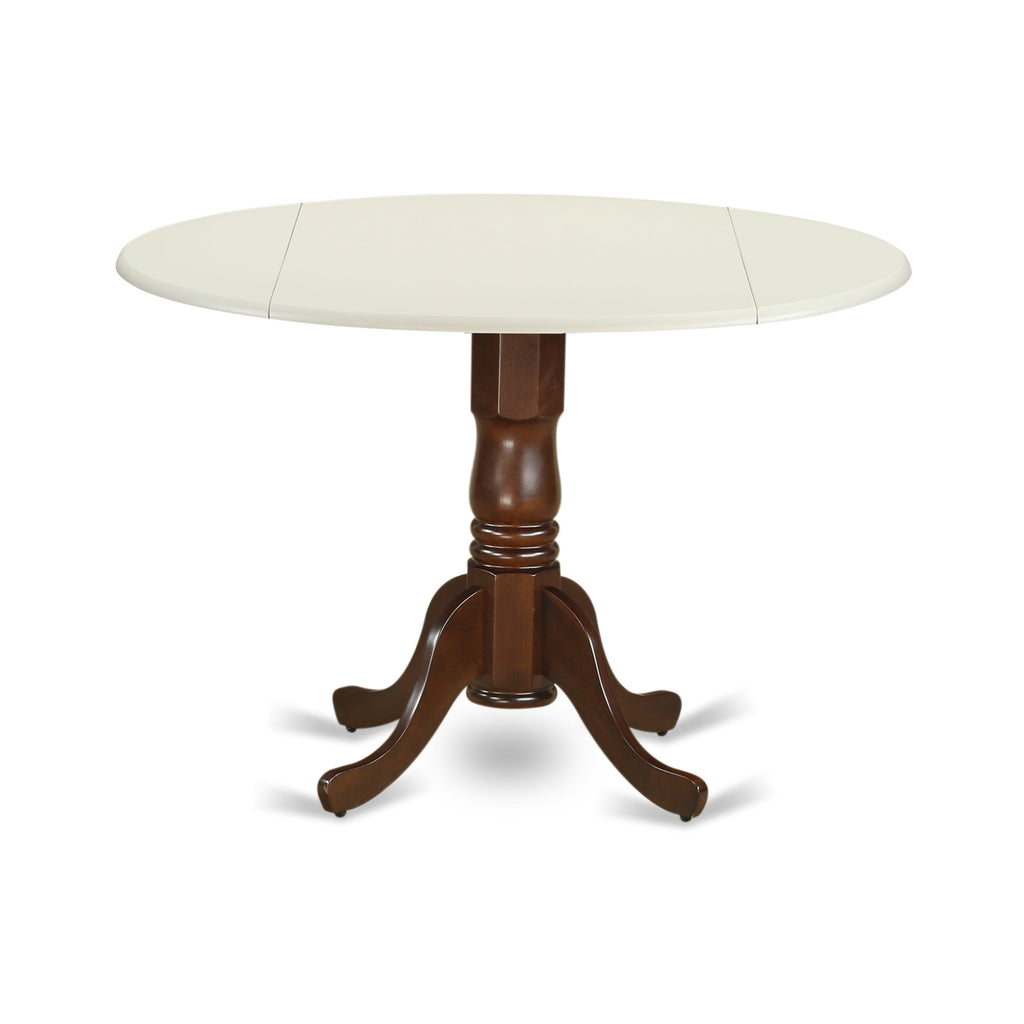 DLT-LRA-O0 Dublin Style Round Table with Dropleaf Pedestal Base, 42 Inch in Linen White Mahogany