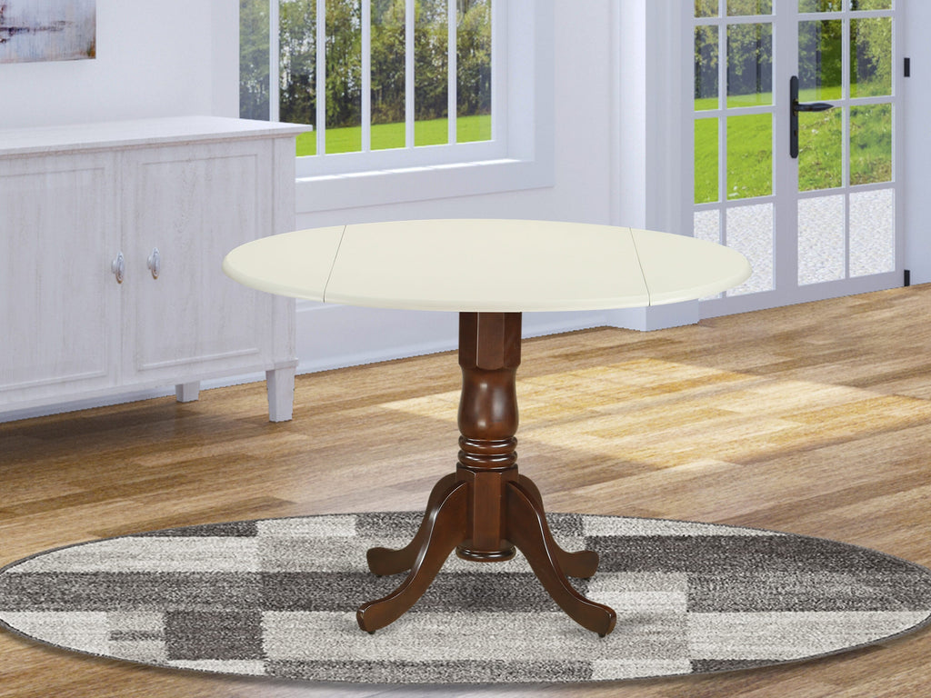 DLT-LRA-O0 Dublin Style Round Table with Dropleaf Pedestal Base, 42 Inch in Linen White Mahogany