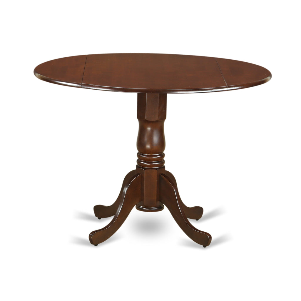 DLNO5-6FE-Z Elegant 5-Piece Dining Collection with Round Dropleaf Table and 4 Linen Chairs, Rich Mahogany