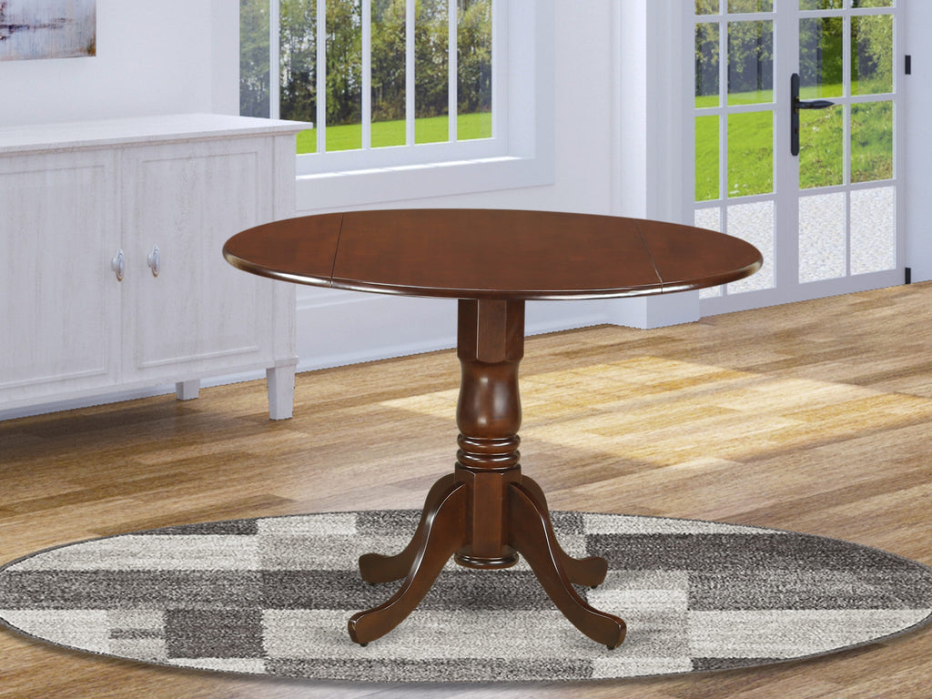 Modern DLT-MRJ-R8 Solid Wood Round Dining Table with Dropleaf and Pedestal Base, 42-Inch in Rich Mahogany