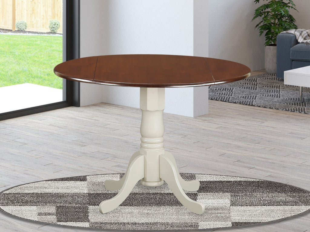 DLT-MA4-MK Dublin Drop Leaf Round Kitchen Table with Mahogany Linen White Pedestal Base, 42
