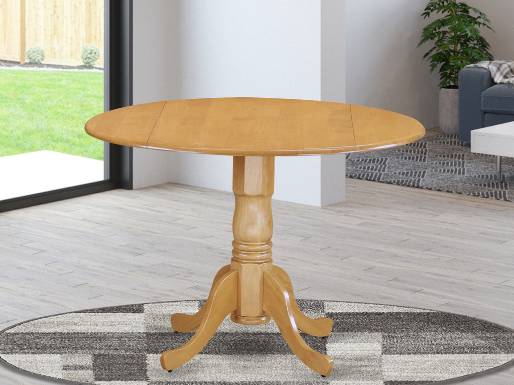 DLT-OK4-S2 Dublin 42 Dropleaf Pedestal Dining Table - Round Oak Kitchen Centerpiece