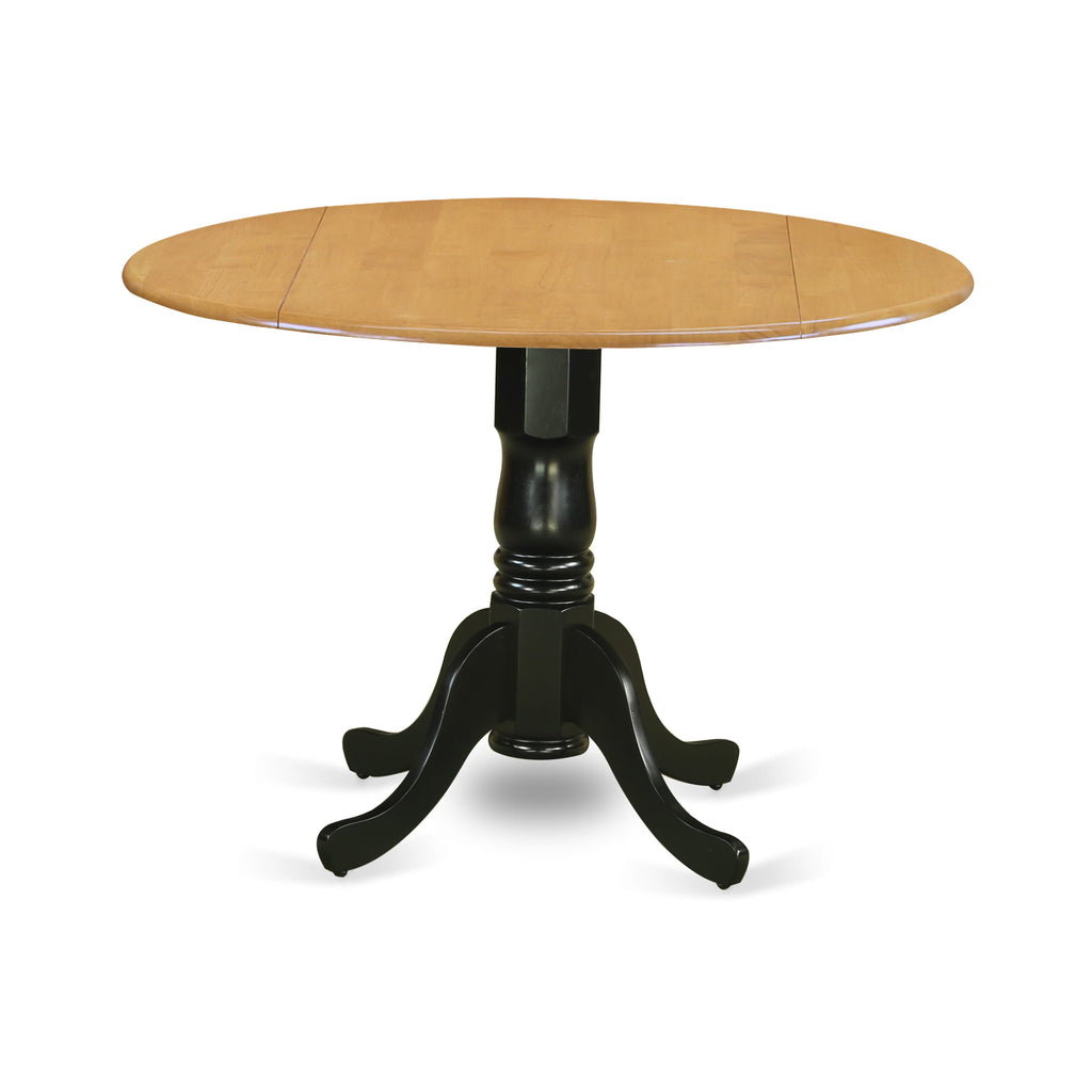 DLT-OJ3-UC Round Dining Table with Dropleaf & Pedestal Base for Cozy Kitchens, 42 Oak & Black Finish