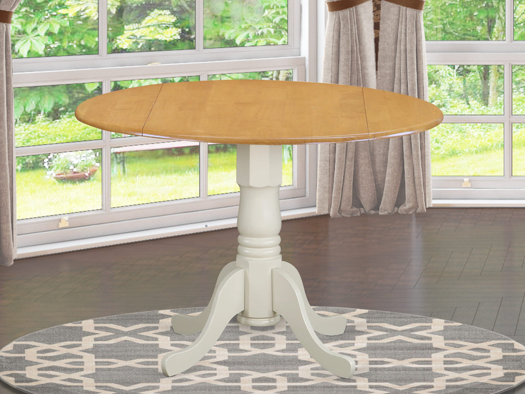Deluxe DLT-OEF-IE Refined Drop Leaf Round Kitchen Table with Pedestal Support, 42 Oak & White Finish