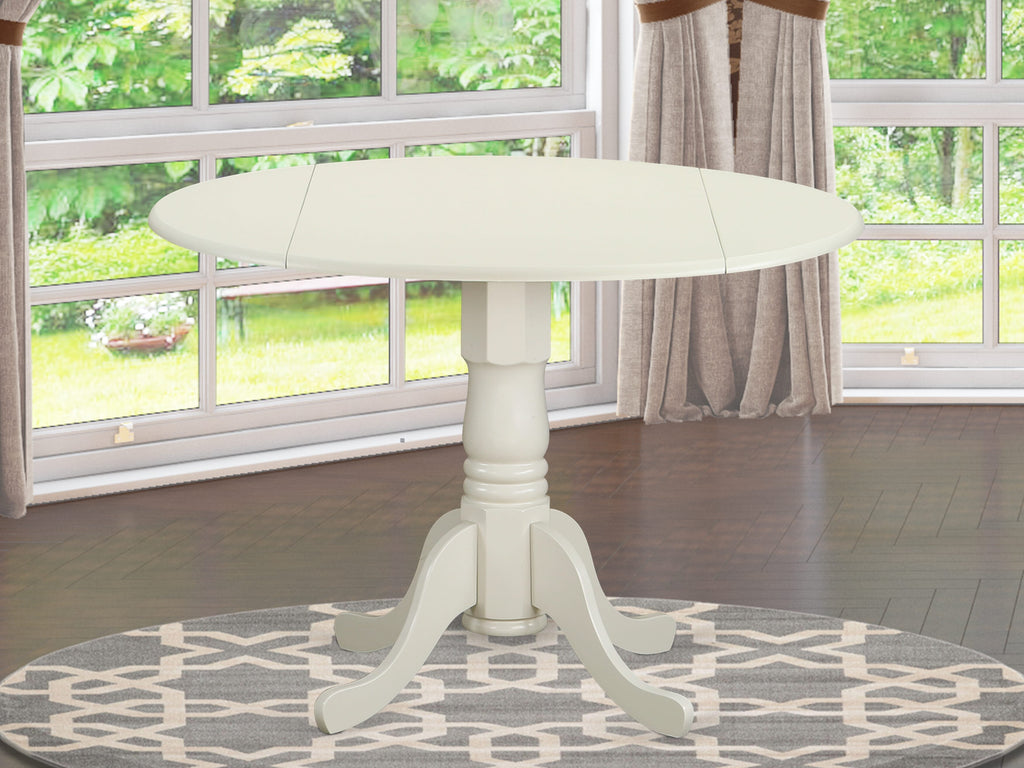 DLT-WWO-QT Dublin Round Dining Table with Dropleaf & Pedestal, 42x42, Linen White Finish
