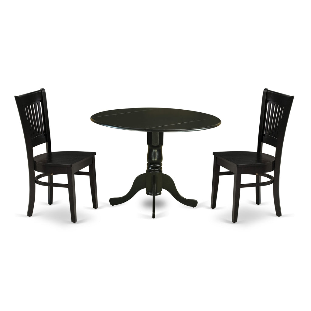 Smart Dining Set for Cozy Corners –  DLVA3-6JS-M Featuring Versatile Table with Dropleaf and Stylish Chairs in Midnight Black, Compact 3-Piece Ensemble