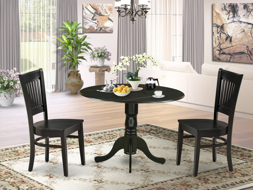 Smart Dining Set for Cozy Corners –  DLVA3-6JS-M Featuring Versatile Table with Dropleaf and Stylish Chairs in Midnight Black, Compact 3-Piece Ensemble
