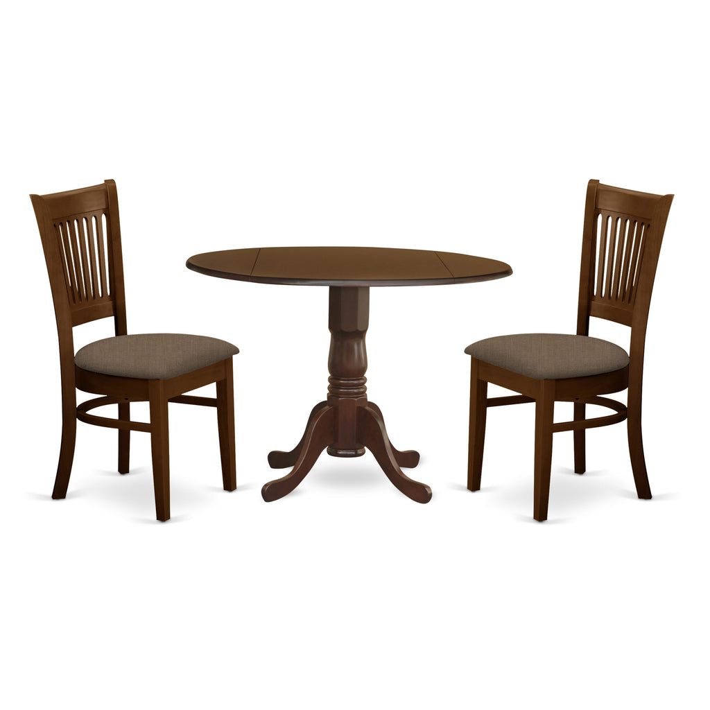 DLVA3-EBZ-M Stylish 3-Piece Round Dining Ensemble with Linen Upholstered Chairs and Dropleaf Table