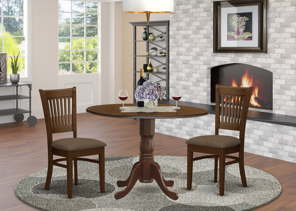 DLVA3-EBZ-M Stylish 3-Piece Round Dining Ensemble with Linen Upholstered Chairs and Dropleaf Table