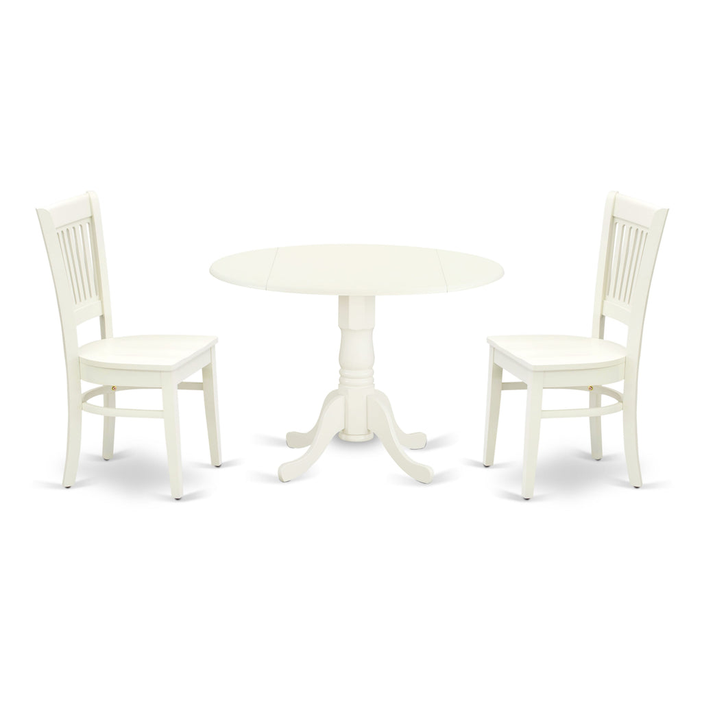 DLVA3-G1O-I 3-Piece Breakfast Nook Set with Round Drop-leaf Table & 2 Linen-White Finish Chairs, 42