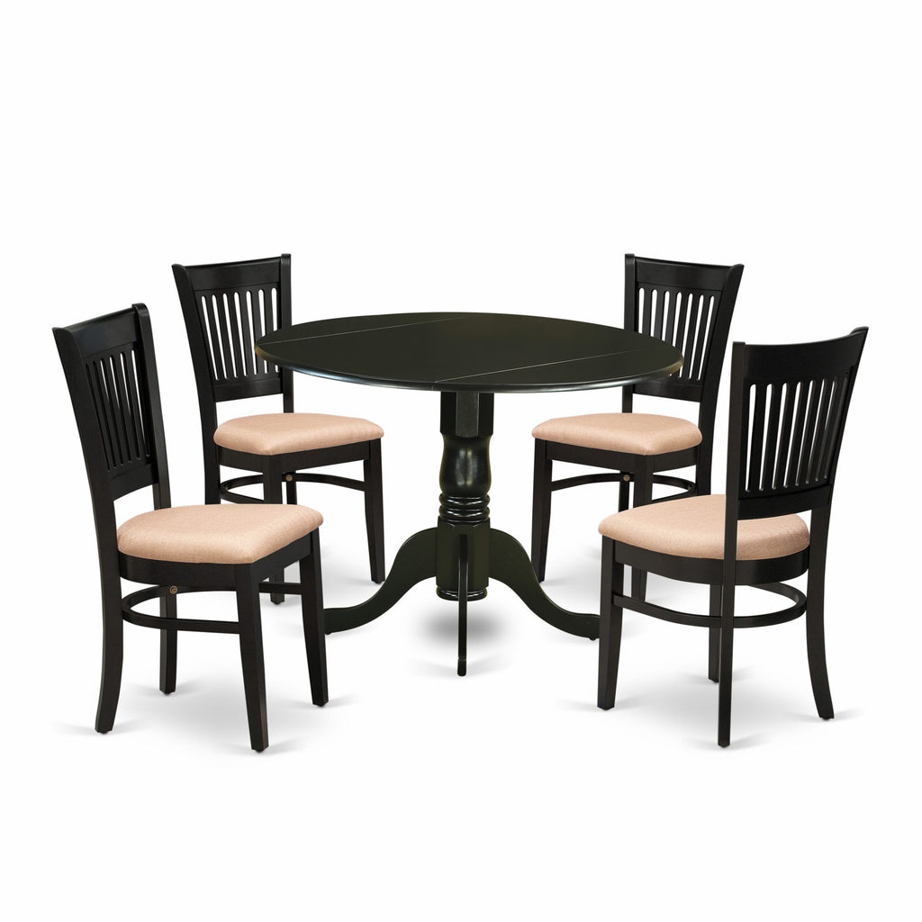 DLVA5-THN-5 5-Piece Black Dining Suite with Dropleaf Table & Upholstered Chairs, Ideal for 4
