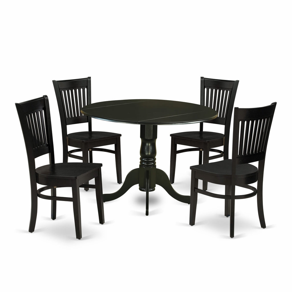 DLVA5-ECM-Q 5-Piece Dining Ensemble with Round Dropleaf Table and 4 Chairs, Black, 42 by 42