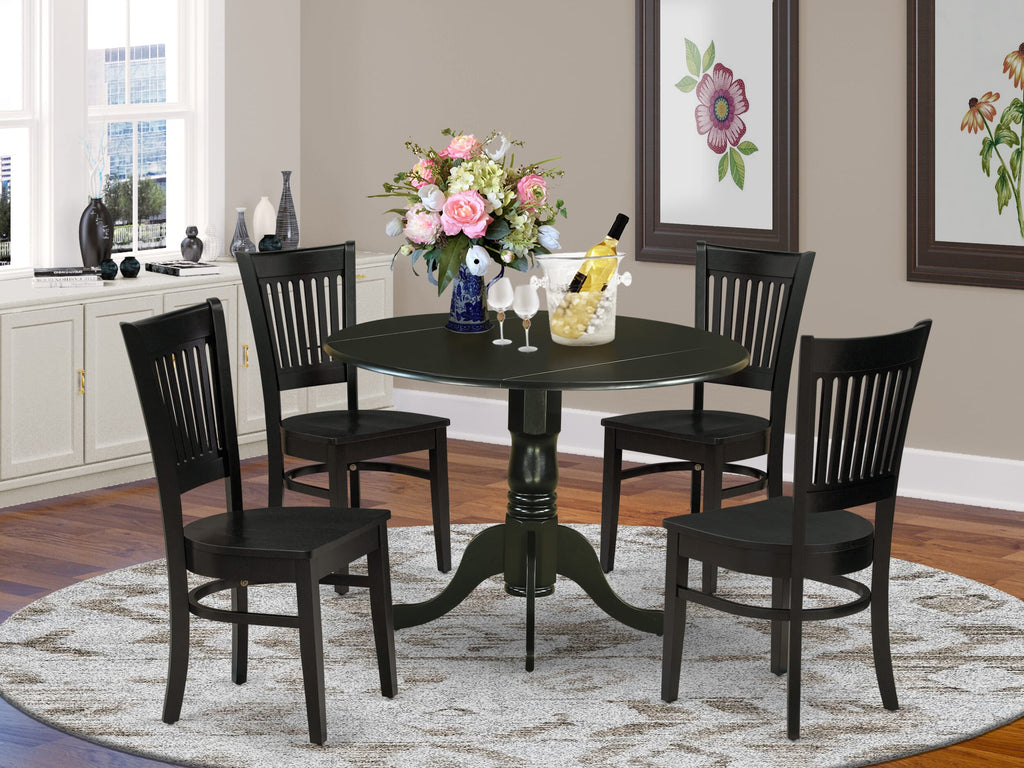 DLVA5-ECM-Q 5-Piece Dining Ensemble with Round Dropleaf Table and 4 Chairs, Black, 42 by 42