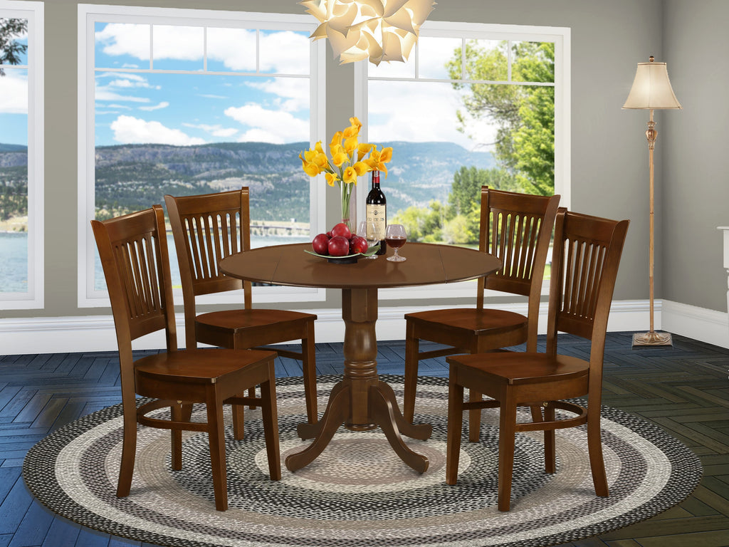 DLVA5-7KG-S 5 Piece Dining Set with Round Dropleaf Table and 4 Sturdy Chairs in Deep Espresso Finish