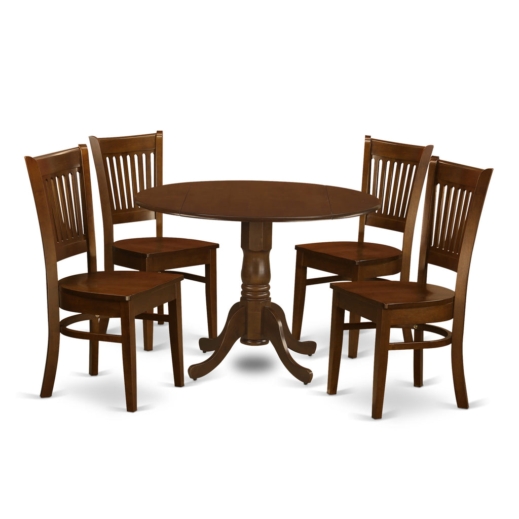 DLVA5-7KG-S 5 Piece Dining Set with Round Dropleaf Table and 4 Sturdy Chairs in Deep Espresso Finish
