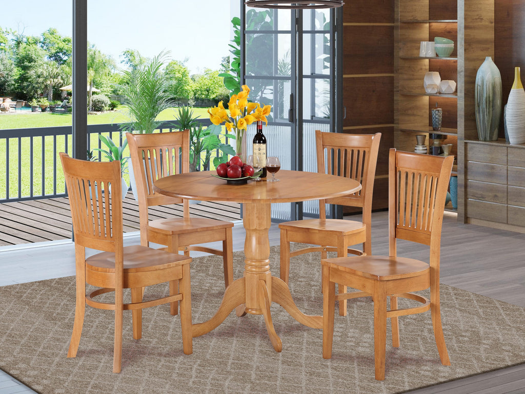 DLVA5-FAV-C 5pc Dining Set with Foldable Round Table & 4 Chairs, 42in Taupe Finish