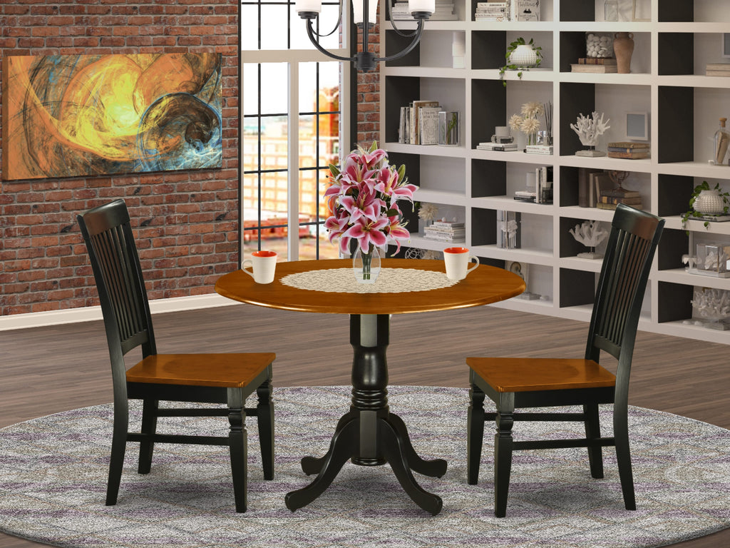 DLWE3-QKN-5 3-Piece Dining Set with Dropleaf Table & 2 Chairs, 42x42 Black & Cherry