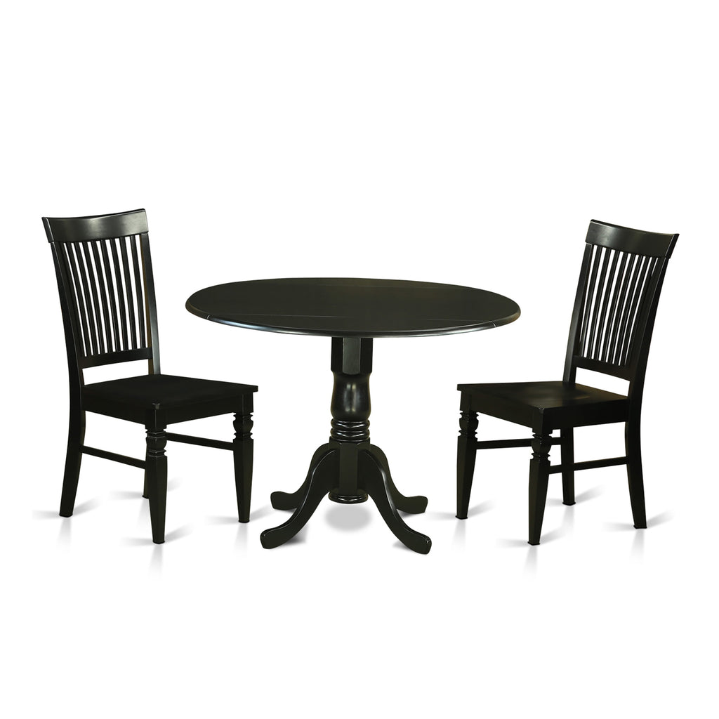 DLWE3-EFB-9 Compact 3-Piece Kitchen Set with Dropleaf Table and Two Chairs, Black Finish 42x42 Inch
