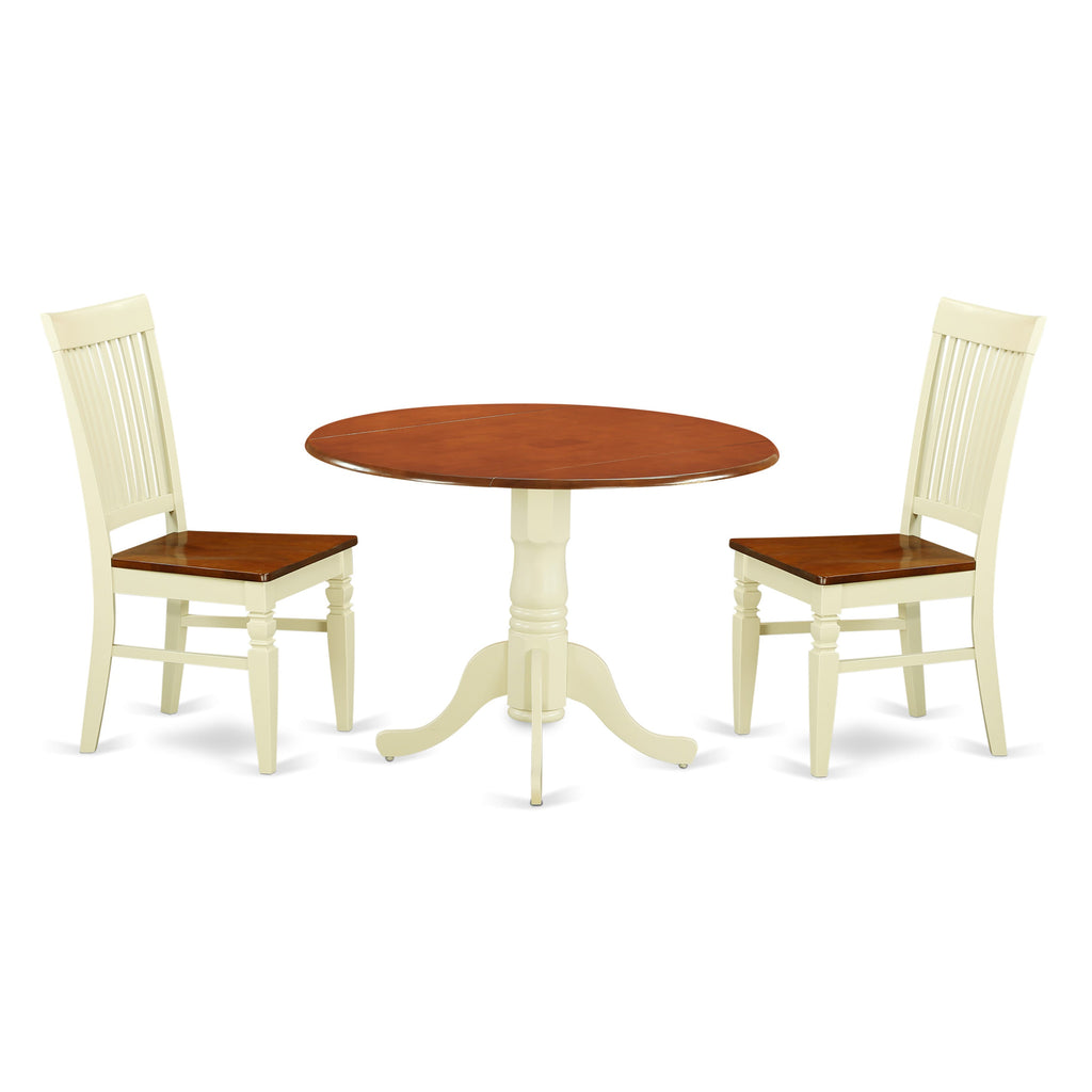 DLWE3-6OG-H 42x42 Inch Dining Ensemble with Dropleaf and 2 Chairs - Buttermilk & Cherry Finish