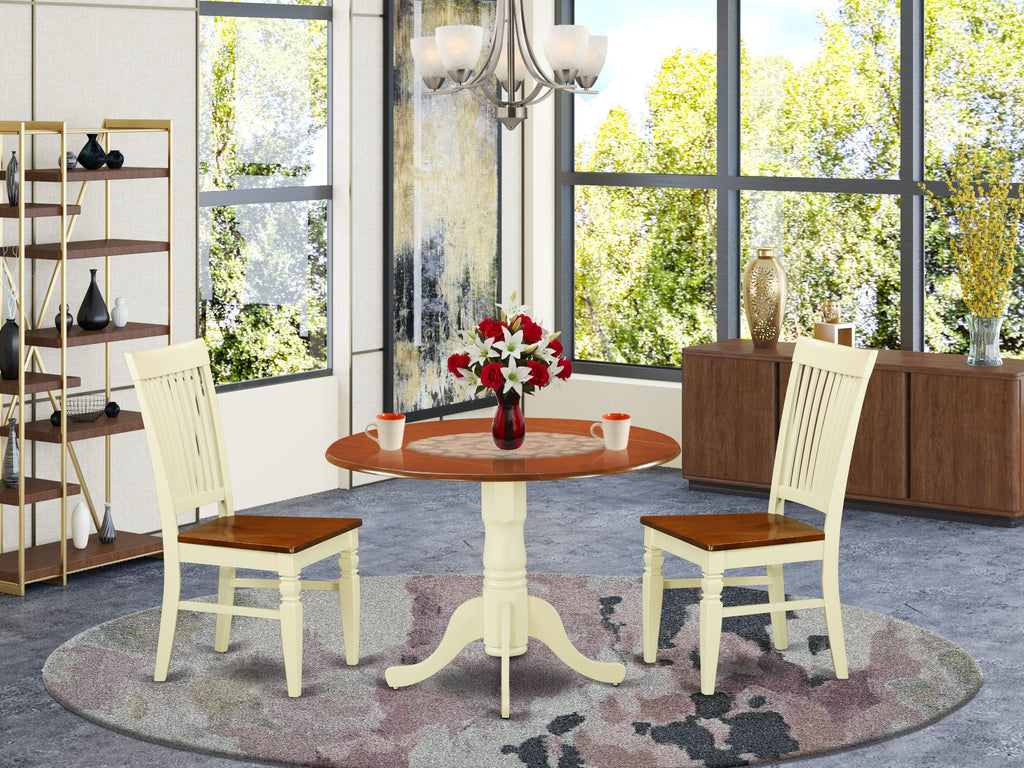 DLWE3-6OG-H 42x42 Inch Dining Ensemble with Dropleaf and 2 Chairs - Buttermilk & Cherry Finish