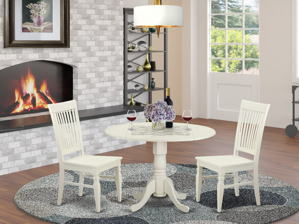DLWE3-5ZP-K Elegant Compact Dining Set with Round Folding Table & 2 Chairs in Crisp White, 42 in.