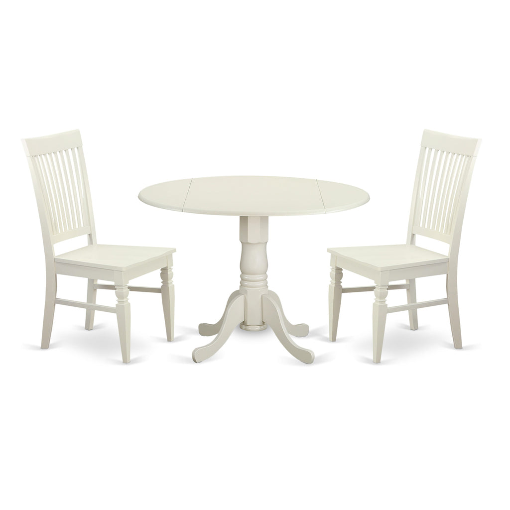 DLWE3-5ZP-K Elegant Compact Dining Set with Round Folding Table & 2 Chairs in Crisp White, 42 in.