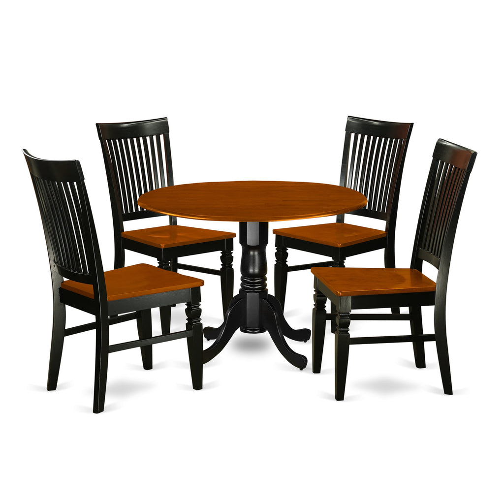 DLWE5-HAG-L 5-Piece Dining Set with Round Drop-leaf Table and Four Wooden Seat Chairs, Black & Cherry, 42