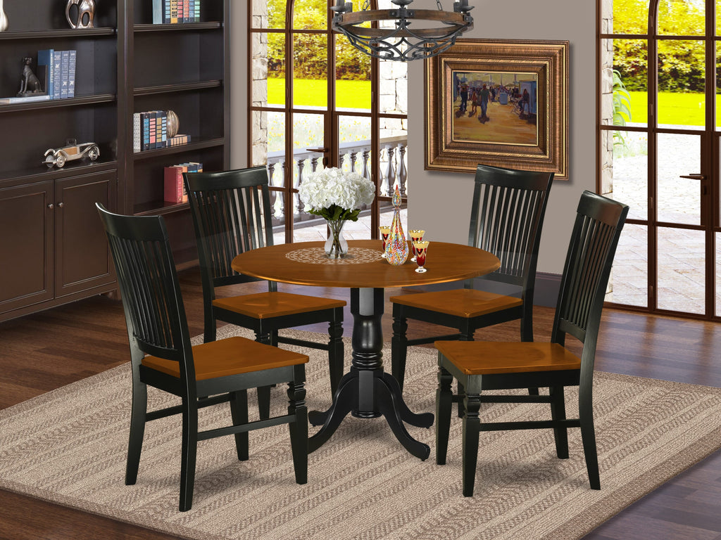 DLWE5-HAG-L 5-Piece Dining Set with Round Drop-leaf Table and Four Wooden Seat Chairs, Black & Cherry, 42
