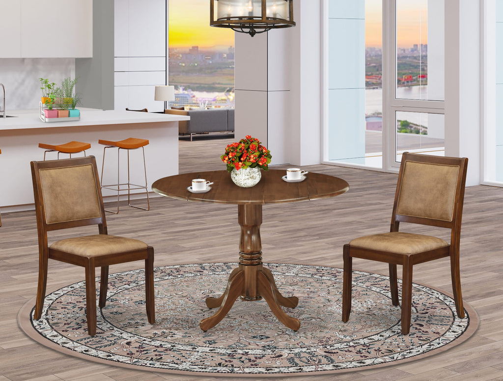 DLX25-BGR-M3 5-Piece Round Dining Room Set with Textured Faux Leather Chairs and Walnut Table