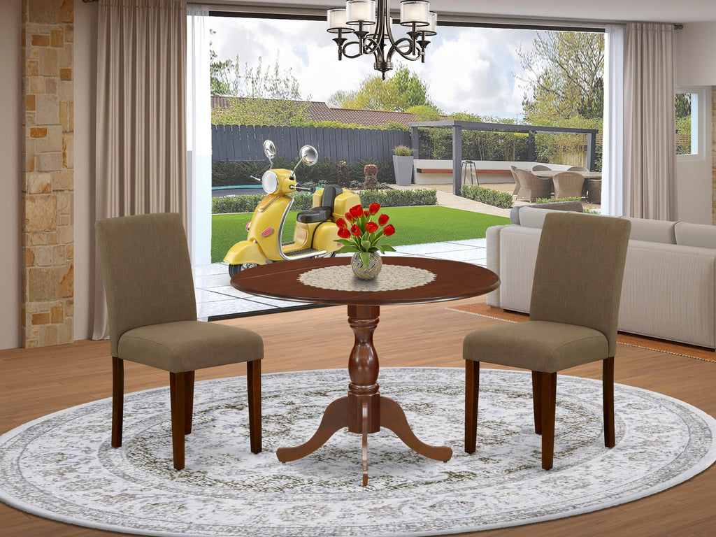 DMAB3-55A-G2 Three-Piece Mahogany Dining Ensemble with Dropleaf Table & Coffee Parson Chairs