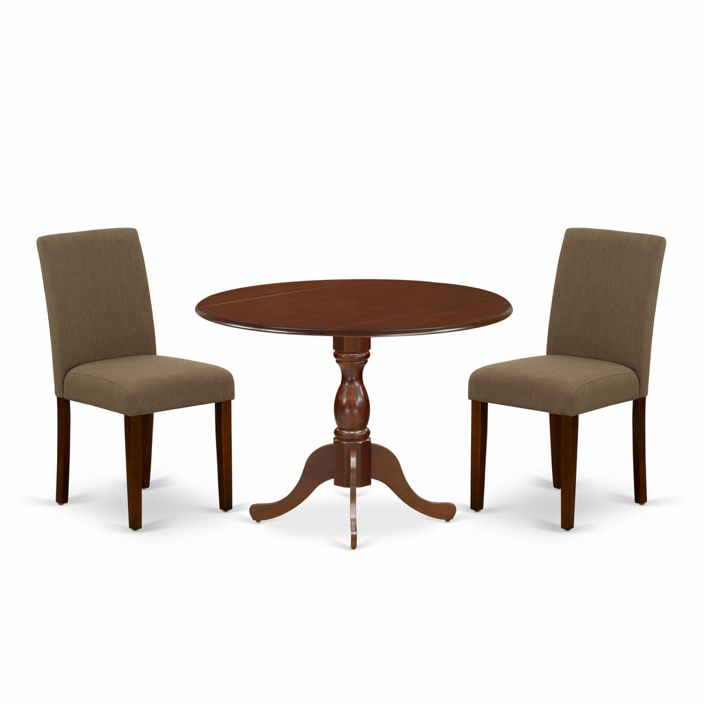 DMAB3-55A-G2 Three-Piece Mahogany Dining Ensemble with Dropleaf Table & Coffee Parson Chairs