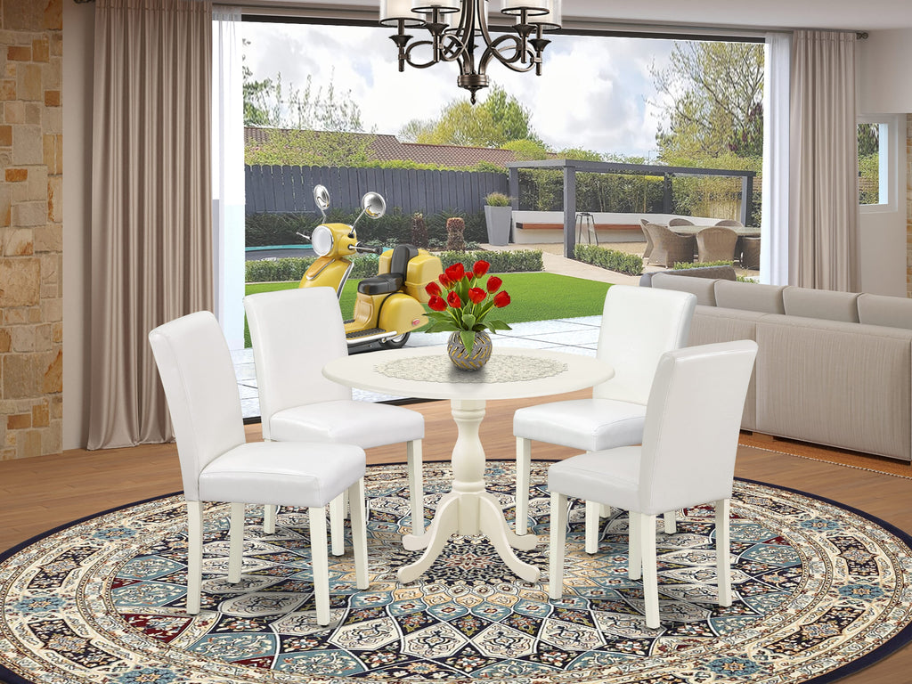 DMAB5-G8C-NZ 5-Piece Dining Ensemble with Round Table and Faux Leather Chairs, Linen White Finish, 42 Inches