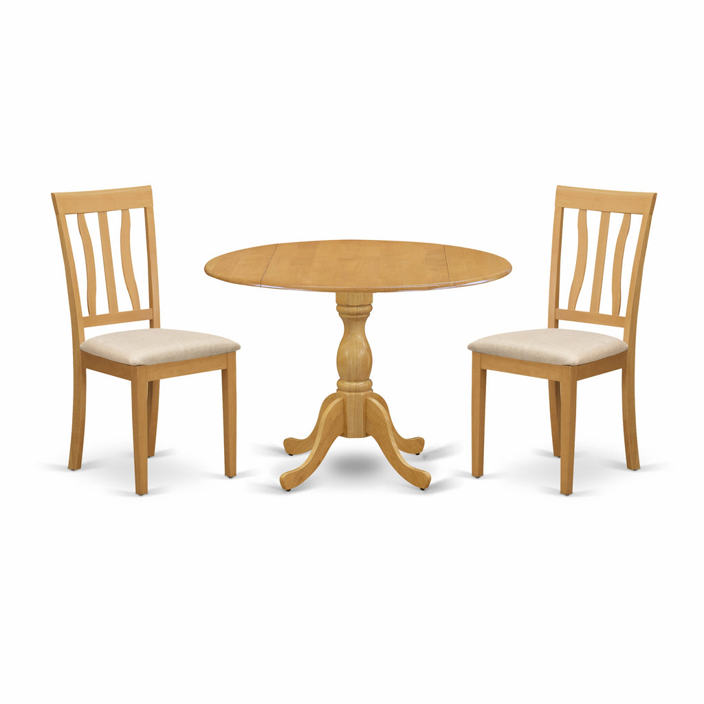 DMAN3-GT9-2 3 Piece Compact Dining Ensemble with Dropleaf Round Table and Two Upholstered Cushions