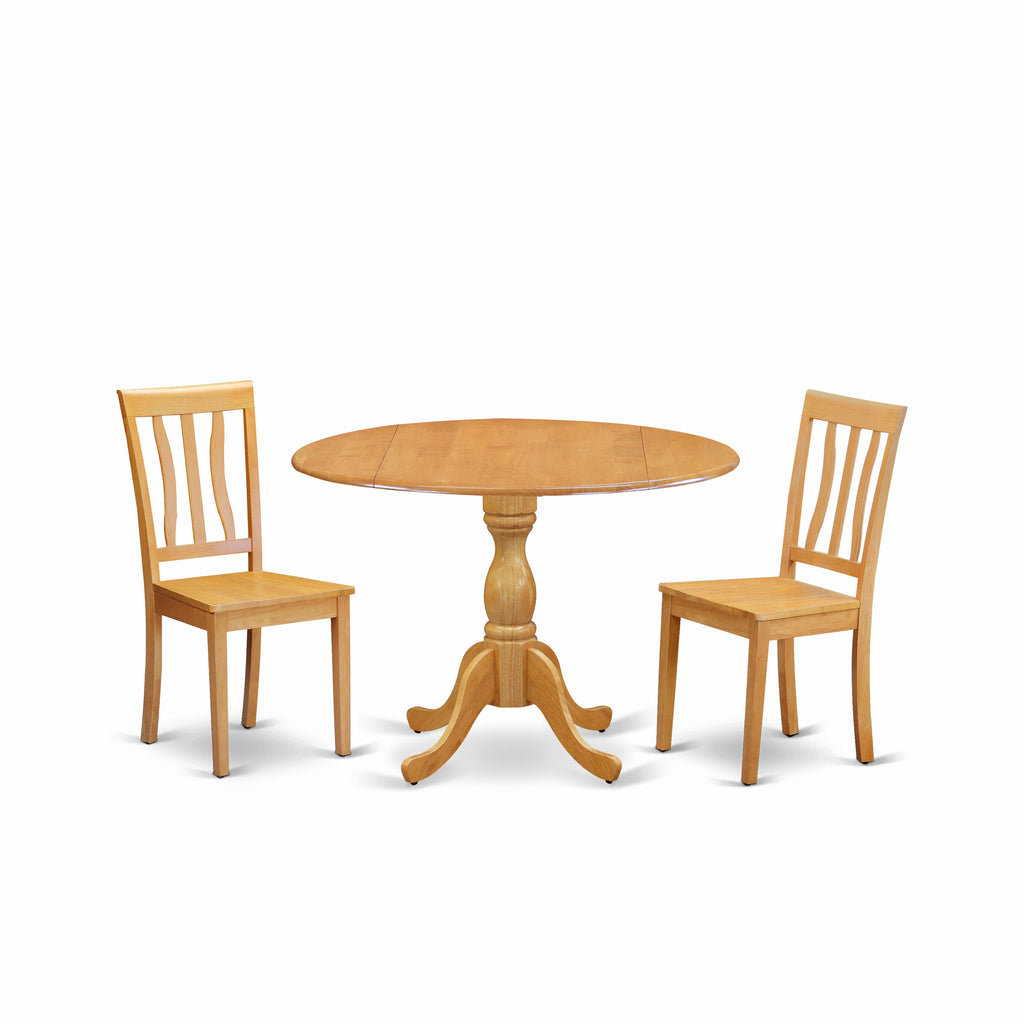 DMAN3-Y1M-T 3-Piece Oak Round Table Set with Dropleaf and Wood Chairs - 42x42
