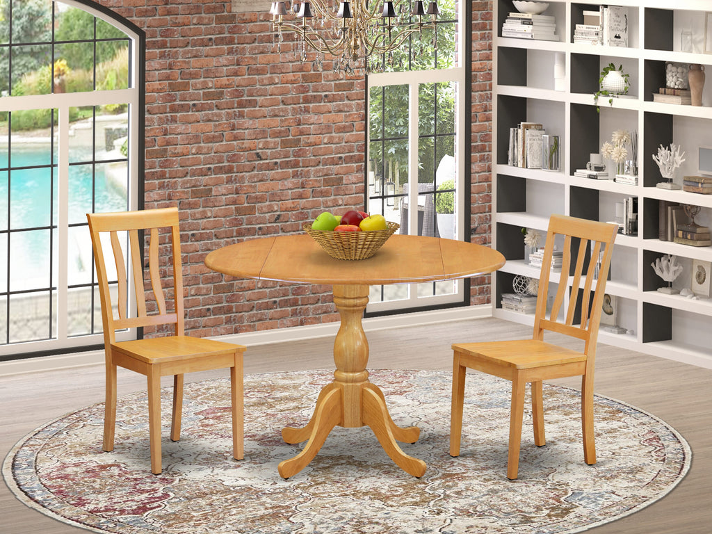 DMAN3-Y1M-T 3-Piece Oak Round Table Set with Dropleaf and Wood Chairs - 42x42