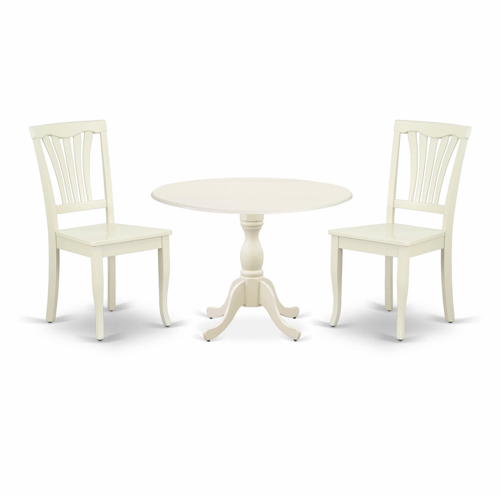 DMAV3-EEA-F 3-Pc Dropleaf Round Table Set with 2 Chairs for Dining, Linen White, 42-inch