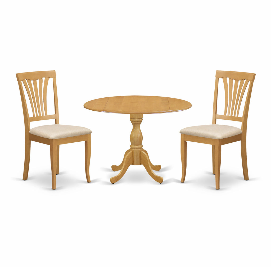 DMAV3-L53-6 Oak Wood Round Dining Set with Foldable Top and Two Cushioned Chairs, 42x42 Inch