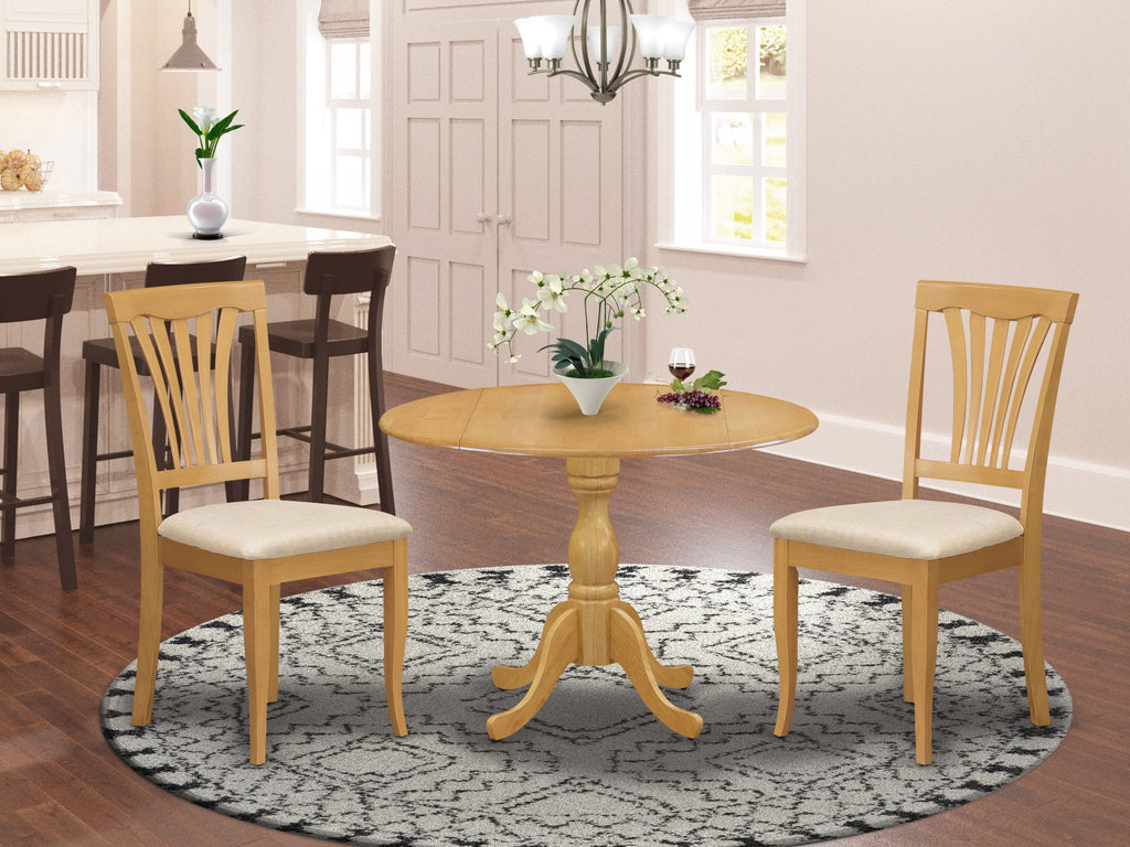 DMAV3-L53-6 Oak Wood Round Dining Set with Foldable Top and Two Cushioned Chairs, 42x42 Inch