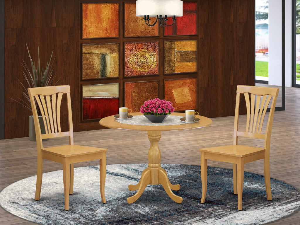 3-Piece Dining Set DMAV3-UYP-U for Cozy Kitchens Dropleaf Table & 2 Chairs, Oak Finish, 42 In.