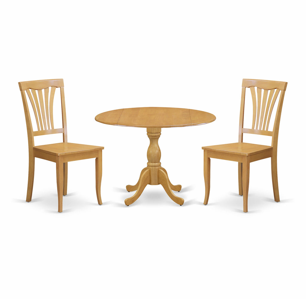 3-Piece Dining Set DMAV3-UYP-U for Cozy Kitchens Dropleaf Table & 2 Chairs, Oak Finish, 42 In.