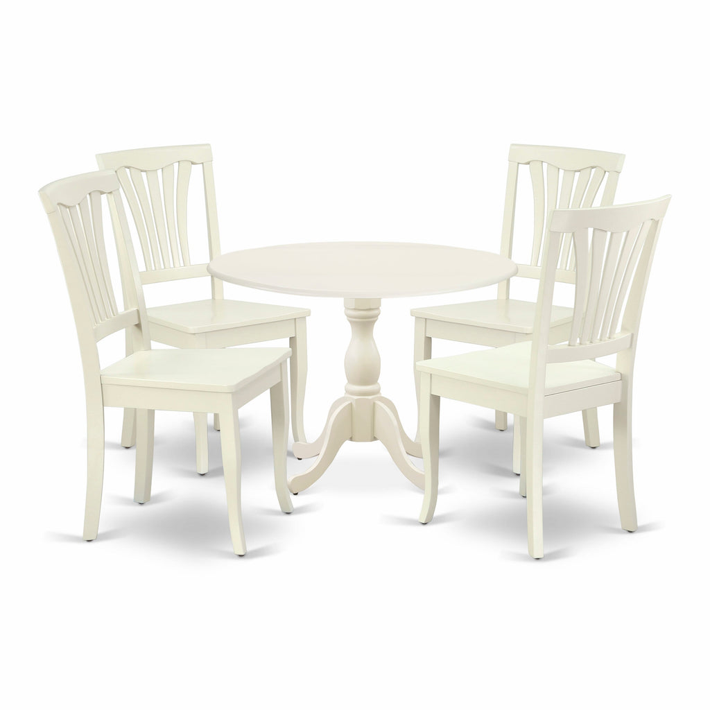 DMAV5-8AD-G 5-Piece Set Round Dropleaf Table & 4 Linen White Chairs for Modern Dining, 42x42