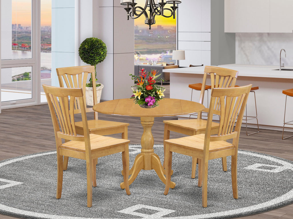 Dinner Collection DMAV5-AZV-Z Round Table Set with Drop Leaf & 4 Dining Chairs for Cozy Meals