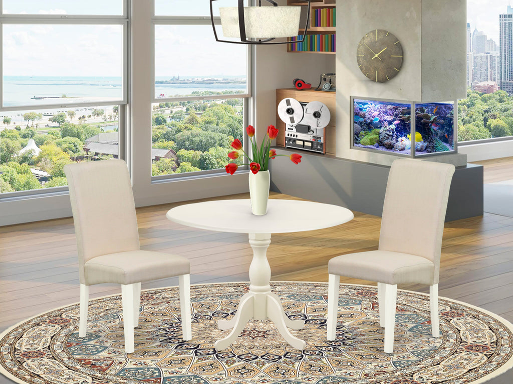 Charming Compact DMBA3-T68-GT Dining Set Round Table with Draping Leaf & Padded Cream Seats for Intimate Nooks, 42x42 In