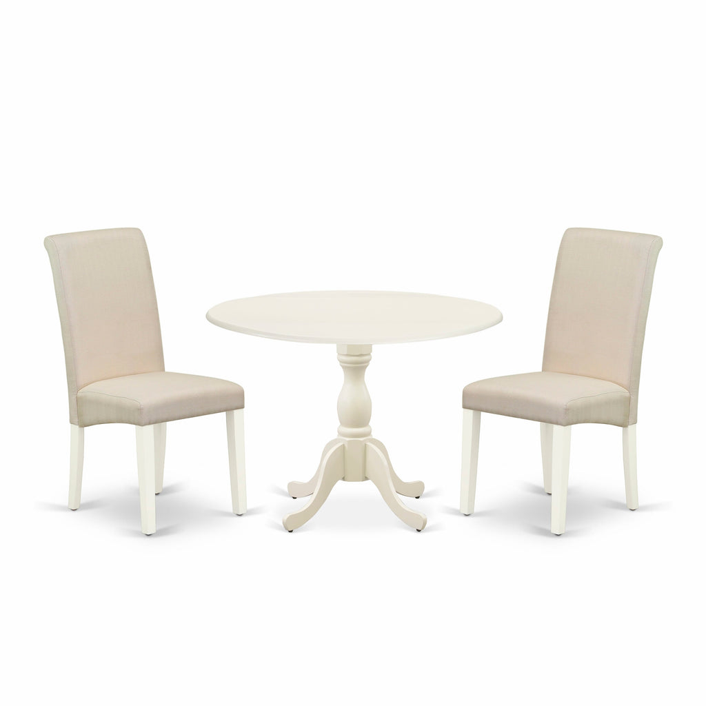 Charming Compact DMBA3-T68-GT Dining Set Round Table with Draping Leaf & Padded Cream Seats for Intimate Nooks, 42x42 In