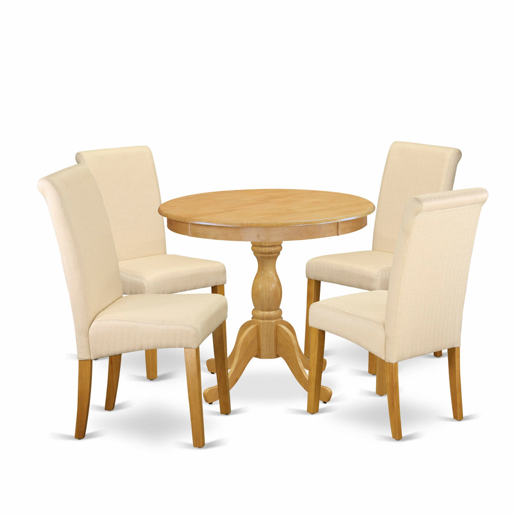 5-Piece Dropleaf Dining Set with Parson Chairs in Light Beige,  DMBA5-J8W-KM, Oak Finish 42